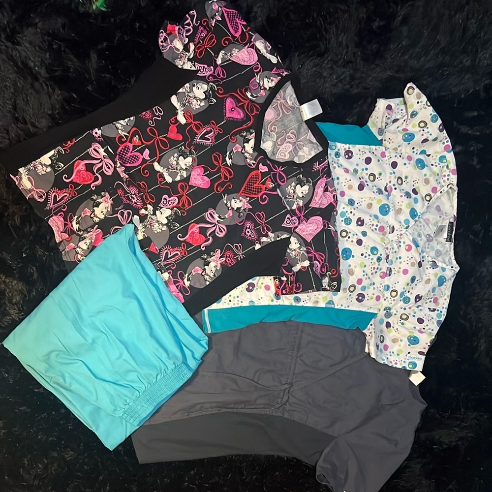 Colorful Cartoon Print Scrub Tops and Pants